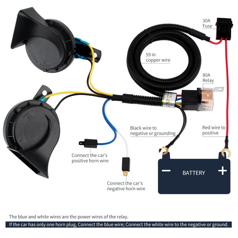 FARBIN Waterproof Air Horn 12V Car Horn Loud Dual-Tone Electric Snail Horn Kit with Relay Harness for Truck Train Motorcycle (Black horn with harness) - Image 5